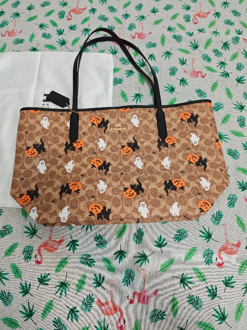 Limited Coach Halloween Print Signature Large Tote Bag Ghost Pumpkin Cat